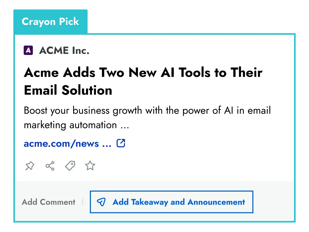 Crayon vendor demo insight card with source link and takeaway action
